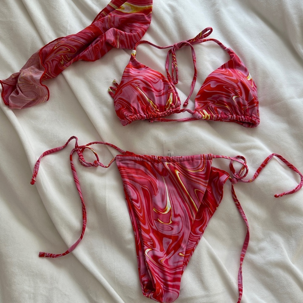 Red & Pink Marble String Bikini Set